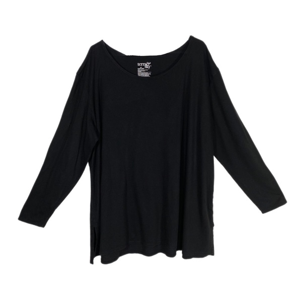 Terra & Sky Black Scoop Neck Long Sleeve Plain Tee - Picture 1 of 5